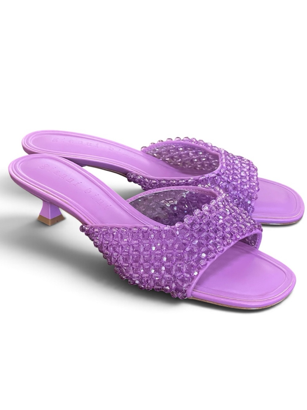 Gianni Bini Purple Orchid Billeena Beaded Dress Slide Sandals Sz 8.5 Kitten Heel